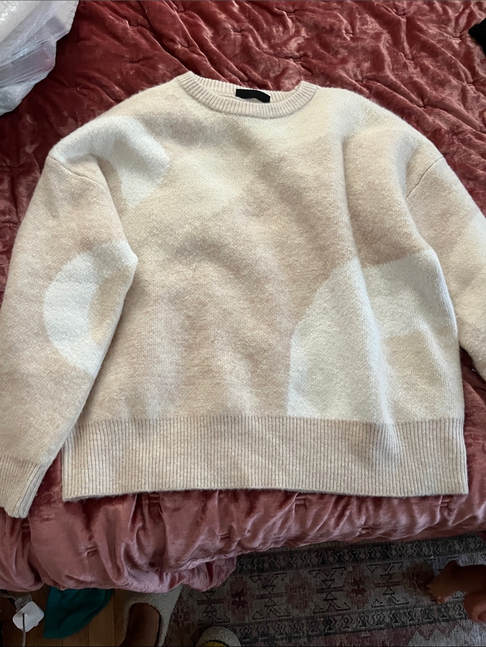 Final Touch Cream and Off-White Crewneck Sweater